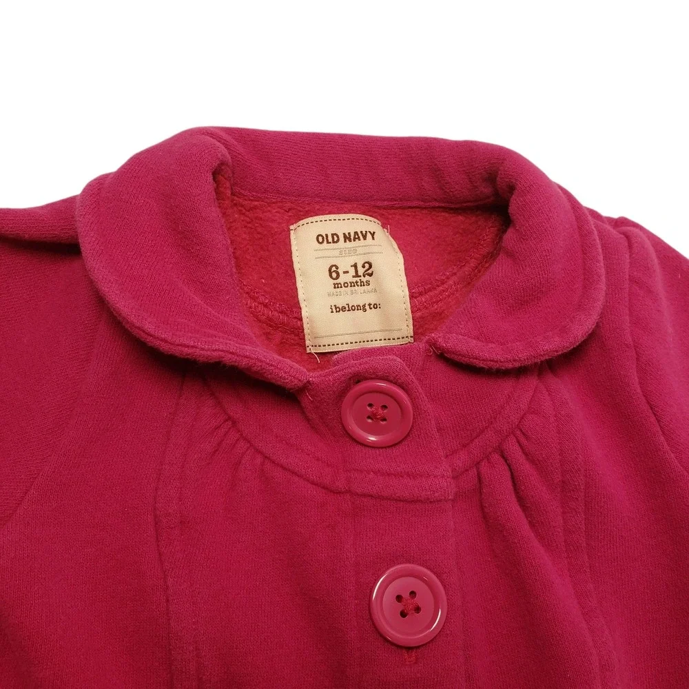 Old Navy Baby Girl Jacket‎ 6-12 Months Fuchsia  Pink Button Long Sleeve Coat
